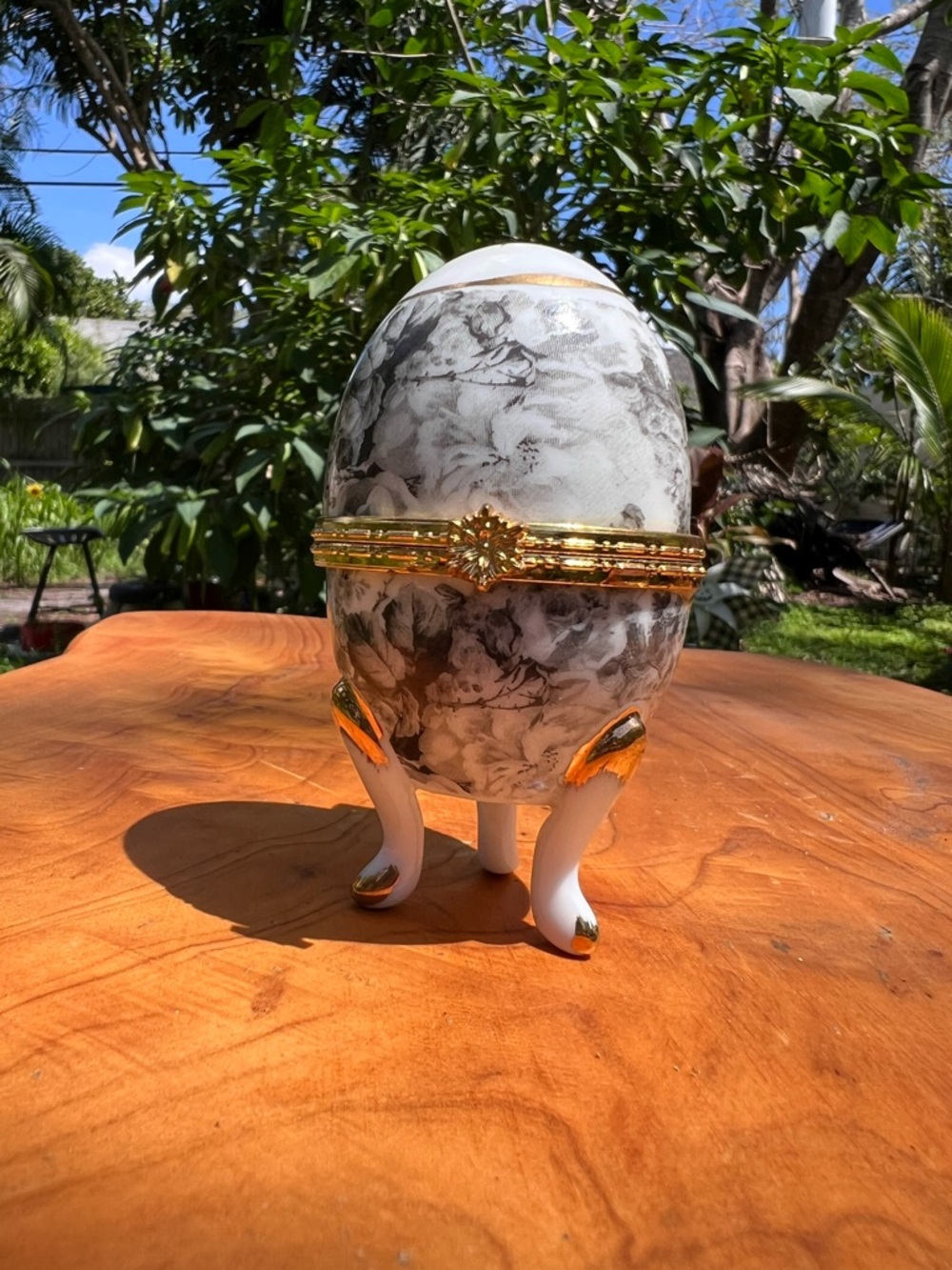 Like new! Egg Trinket Box with Gold Accents - White and Gray